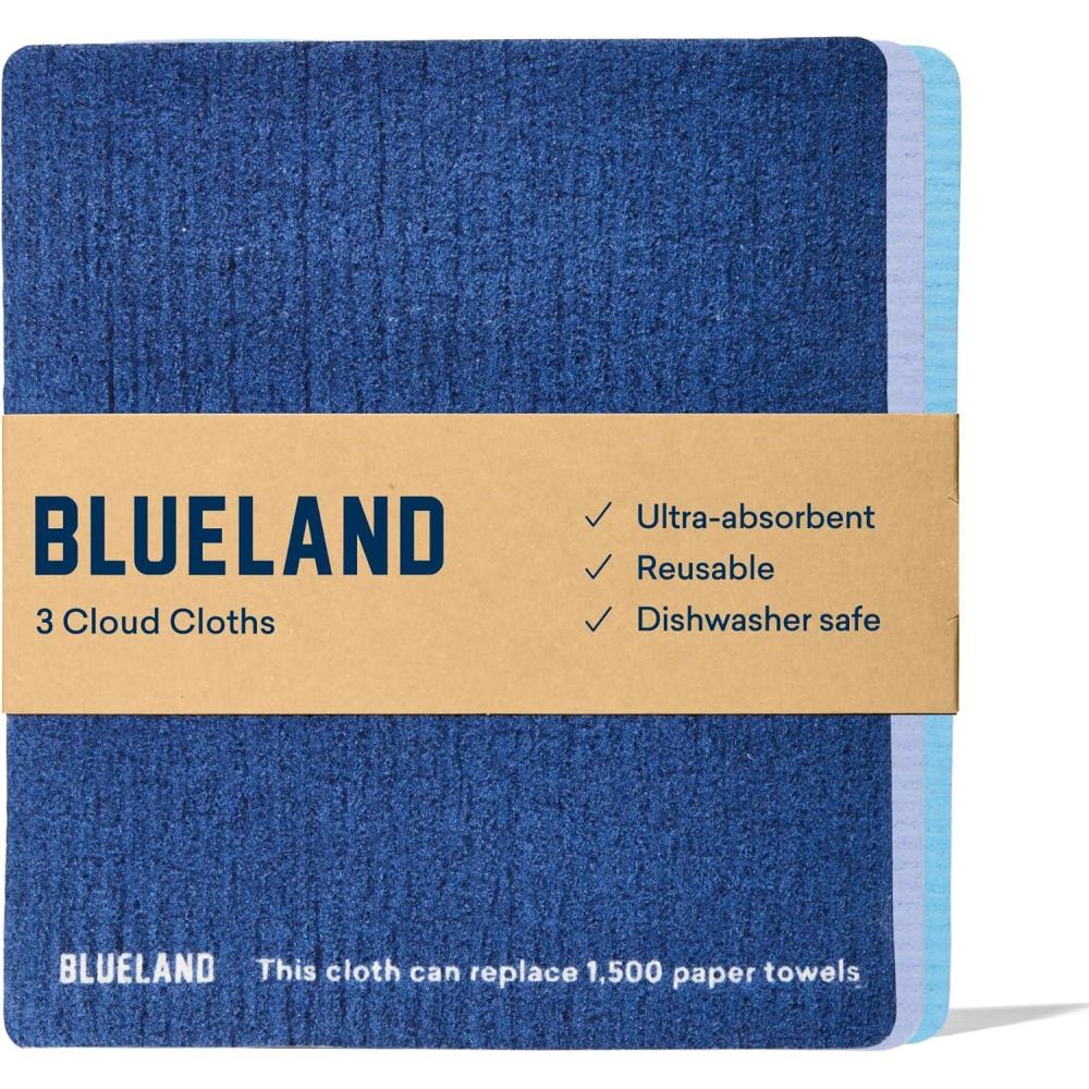 imageBLUELAND Cloud Cloth 3Pack Reuseable Paper Towel Replacement Natural Swedish Dish Kitchen Sponge3 Pack