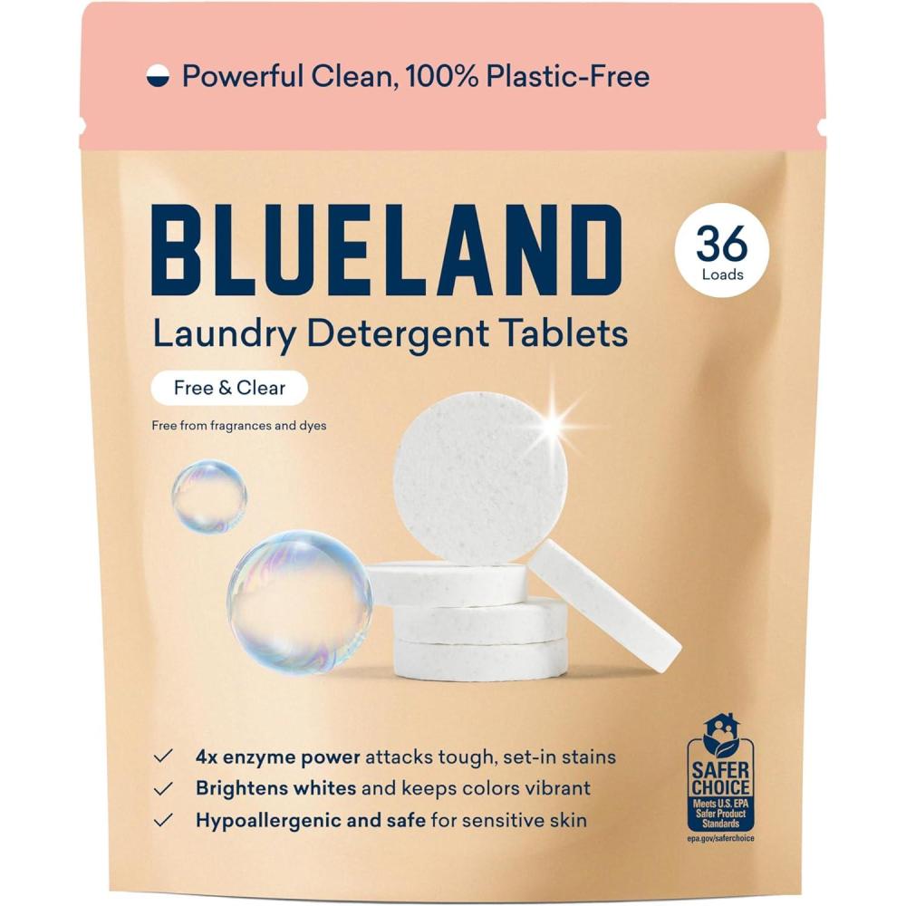imageBLUELAND Laundry Detergent Tablets 60 Count Spring Bloom Scent PlasticFree EcoFriendly Pods Sheets Liquid Alternative  Safe for Sensitive Skin GentleFragrance Free