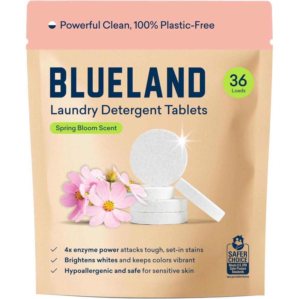 imageBLUELAND Laundry Detergent Tablets 60 Count Spring Bloom Scent PlasticFree EcoFriendly Pods Sheets Liquid Alternative  Safe for Sensitive Skin GentleSpring Bloom