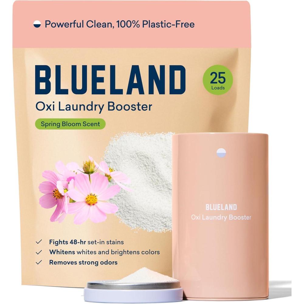 imageBLUELAND Oxi Laundry Booster Powder Refill 2Pack Clear Skies Scent 50 Loads 352 oz PlasticFree Eco Friendly Oxy Cleaner Stain RemoverSpring Bloom