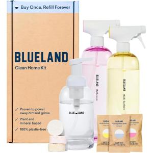 BLUELAND Clean Home Kit, 3 Reusable Bottles with 3 Tablets, Makes 1 Bottle Each of Foaming Hand Soap, Multi-surface Cleaner, Bathroom Cleaner