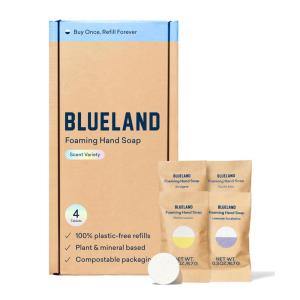 BLUELAND Foaming Hand Soap Refill Tablets, 4-Pack, Variety Pack Scents, Eco Friendly Cleaning Products, 4 x 9 Fl oz(Classic Variety)
