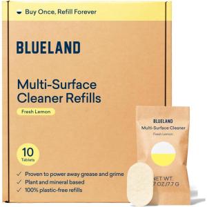BLUELAND Multi-surface Cleaner, 10 Refill Tablets, Fresh Lemon Scent, All-Purpose, Eco-Friendly Cleaning Supplies, 10 x 24 Fl oz(10 Tablets)