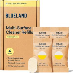 BLUELAND Multi-surface Cleaner, 10 Refill Tablets, Fresh Lemon Scent, All-Purpose, Eco-Friendly Cleaning Supplies, 10 x 24 Fl oz(4 Pack)