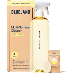 BLUELAND Multi-surface Cleaner, 10 Refill Tablets, Fresh Lemon Scent, All-Purpose, Eco-Friendly Cleaning Supplies, 10 x 24 Fl oz(Starter Set)