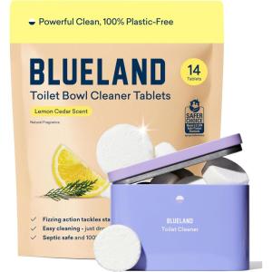 BLUELAND Toilet Bowl Cleaner Tablets, 2-Pack, 28 Count, Lemon Cedar, Plastic-Free, No Harsh Chemicals, Plant-Based(Lemon Cedar)