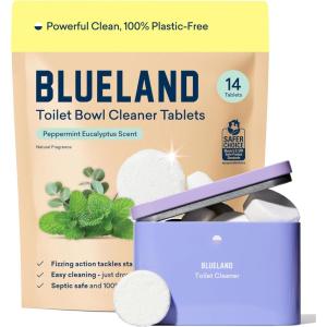 BLUELAND Toilet Bowl Cleaner Tablets, 2-Pack, 28 Count, Lemon Cedar, Plastic-Free, No Harsh Chemicals, Plant-Based(Peppermint Eucalyptus)