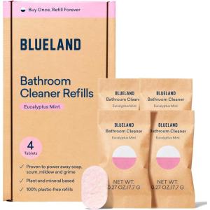 BLUELAND Bathroom Cleaner, 4-Pack Refill, Eucalyptus Mint Scent, Eco-Friendly Cleaning Supplies, 4 x 24 Fl oz(4 Tablets)